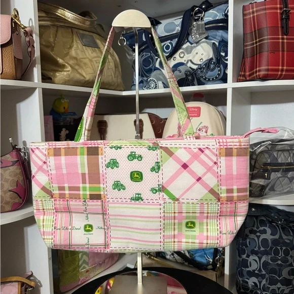 John Deere Pink and Green Patchwork Tote Bag - Picture 1 of 7